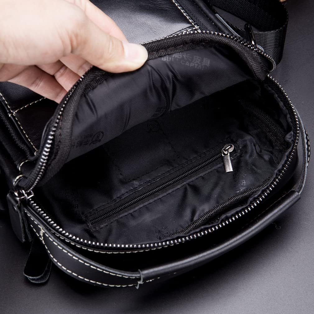 KPYWZER Genuine Leather Shoulder Bag Small Men Messenger Pack Handbag Sling Crossbody Bag Man Purse for Business