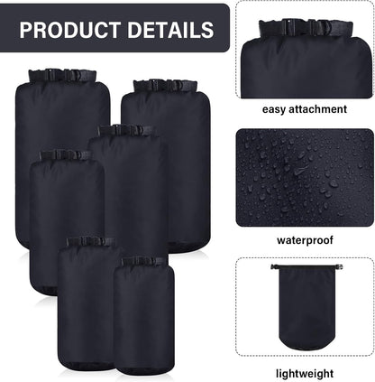 6 Pcs Waterproof Dry Bag Sack Lightweight Outdoor Dry Bags 35 L, 20 L, 15 L, 10 L, 5 L, 3 L Waterproof Boat Bag for Kayaking, Backpacking, Hiking, Camping Rafting(Black)