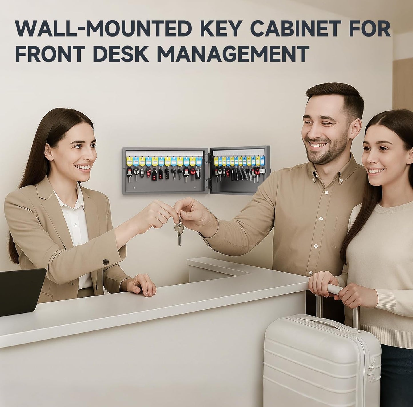 24-Key Cabinet Organizer - Key Lock Box & Safe Security Storage Holder for Valets, Hotels, Car & House Keys, Keeper Box - Black