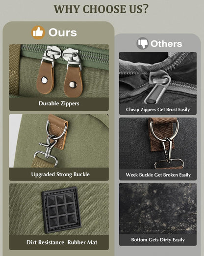 Gonex Canvas Duffle Bag for Travel, Expandable Water Resistant 50L Carry on Duffel Overnight Weekender Gym Bag with Wet Dry Separation Pocket & Suitcase Handle Sleeve, Army Green