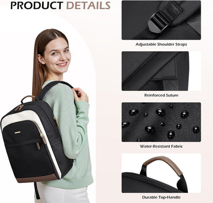 Laptop Backpack for Women Travel Carry On Bag Weekender Business Multilayer Personal Item Backpack,16 Inch,WBlack