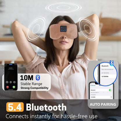 Sleep Mask with Bluetooth Headphones 3D Contour Sleeping Headphones 5.4 Wireless Bluetooth, Ultra-Thin Stereo Speakers Blackout Eye Masks for Men Women Travel Sleep