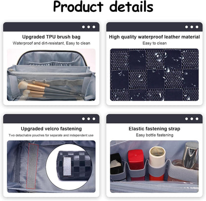 Travel Makeup Bag Organizer Cosmetic Bag: 3 Pcs Set Make up Bags for Women with Handle - Waterproof Vegan Leather Toiletry Bags with Comparments (C-12-Dark Blue)