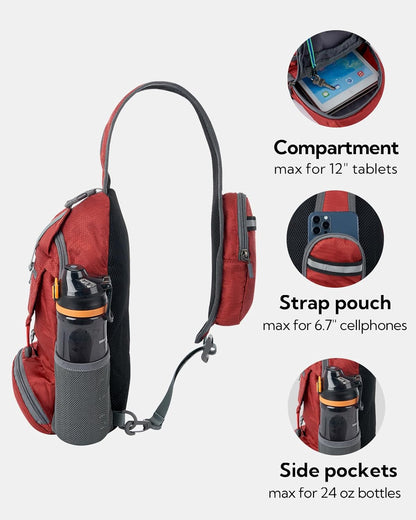 WATERFLY Packable Small Crossbody Sling Backpack Shoulder Chest Bag Daypack for Hiking Traveling