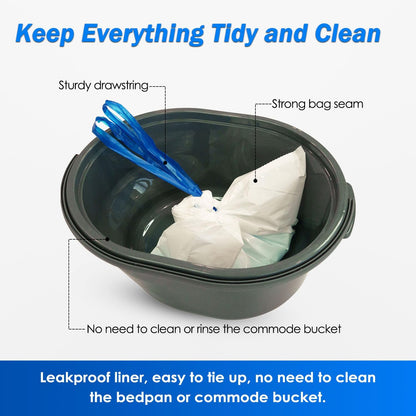 200 Count Enlarged Bedside Commode Liners for Commode Chairs, Bed Pans, and Portable Toilets, Pre-Separated, Leakproof, Sturdy, Disposable, for Adults, Seniors, Medical Care, and Camping
