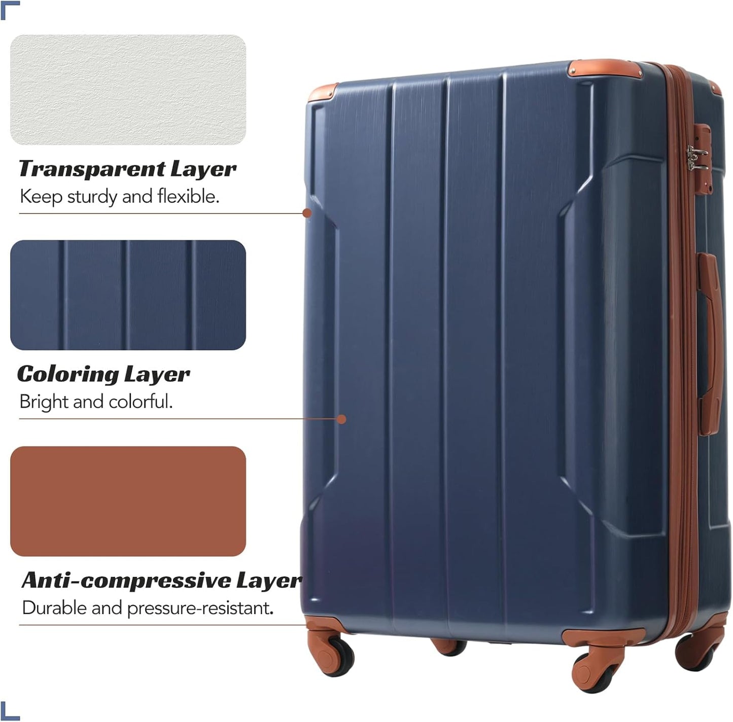 Merax Luggage Set 3 Piece Expandable Lightweight Suitcases with Spinner Wheels, Corner Guards (Inky Blue, 20/24/28)