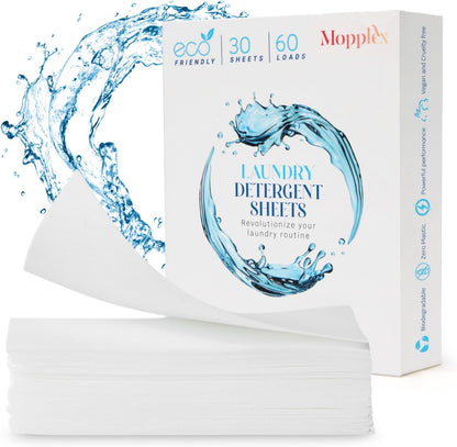 Laundry Detergent Sheets, 30 Laundry Soap Sheets 60 Loads, Travel Friendly Detergent Sheets, Eco Friendly Laundry Detergent Sheets, Compact Washer Sheets for Home & Travel Use
