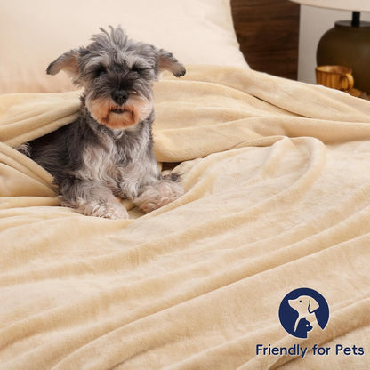 PHF Ultra Soft Fleece Blanket King Size, No Shed No Pilling Luxury Plush Cozy 300GSM Lightweight Blanket for Bed, Couch, Chair, Sofa Suitable for All Season, 108" x 90", Beige