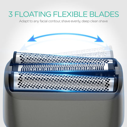 VOYOR Foil Shaver Electric Razor for Men 3 in 1 Shavers for Men with Double Foil Wet & Dry Face Shaver Lightweight Handheld Smooth Shave IPX6 Washable USB-C Rechargeable Travel Razor TX310 (Gray)
