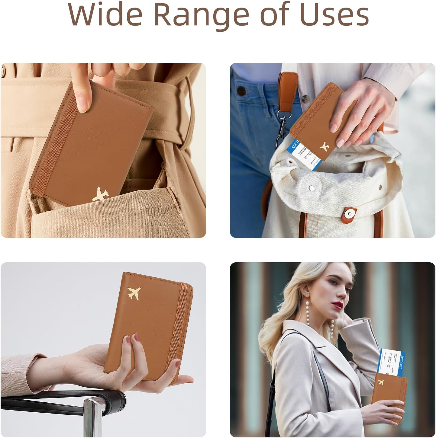 Passport Holder for Travel, Rfid Passport Cover Case, Passport Wallet Women Travel Essentials Accessories Document Organizer with Elastic Band, Brown