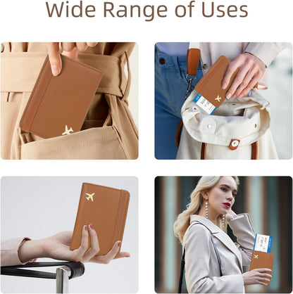 Passport Holder for Travel, Rfid Passport Cover Case, Passport Wallet Women Travel Essentials Accessories Document Organizer with Elastic Band, Brown