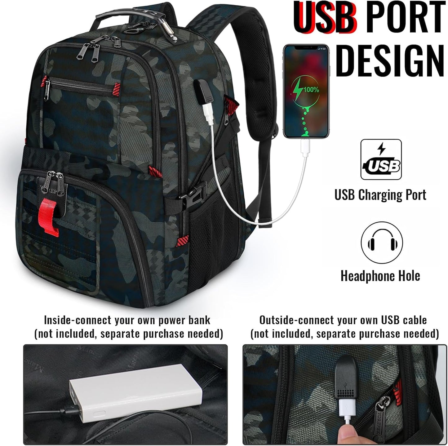 YOREPEK Travel Backpack, Extra Large 50L Laptop Backpacks for Men Women, Water Resistant College Backpack Airline Approved Business Work Bag with USB Charging Port Fits 17 Inch Computers, Camouflage