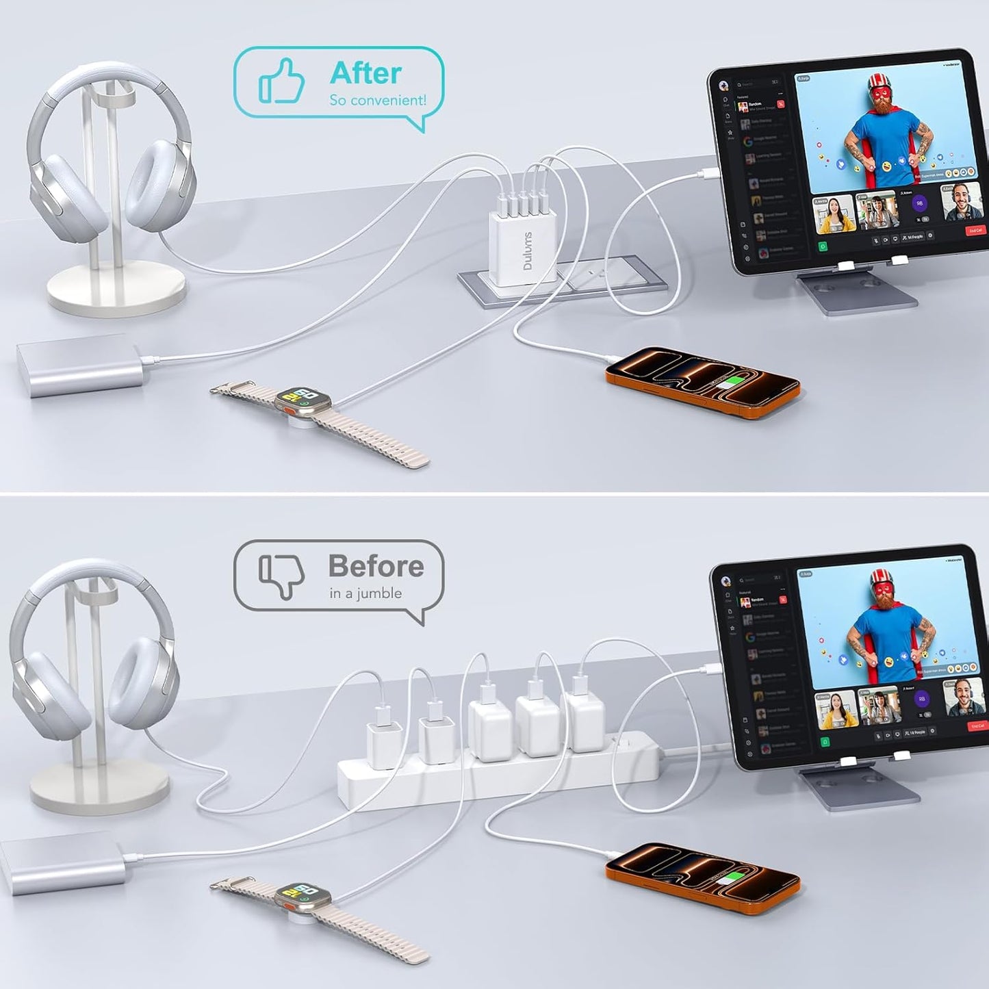 50W USB Wall Charger Block,2Pack 5-Port Charger Fast Charging Block QC 3.0 Multiport Box Brick Cube USB A Wall Plug for iPhone 17/16/15/14 Pro Max Plus, iPad,Galaxy, LG, Moto, Android Phones,AirPorts