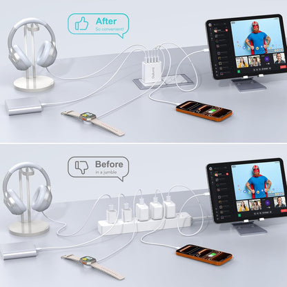 50W USB Wall Charger Block,2Pack 5-Port Charger Fast Charging Block QC 3.0 Multiport Box Brick Cube USB A Wall Plug for iPhone 17/16/15/14 Pro Max Plus, iPad,Galaxy, LG, Moto, Android Phones,AirPorts