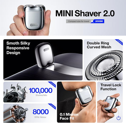 yoose Mini Electric Shaver, Alloy Portable Travel Shavers, Cordless Shaving, USB-C Rechargeable Electric Razor for Men, Dry Shave, IPX7 Waterproof, Detachable Head, Easy Cleaning, Green