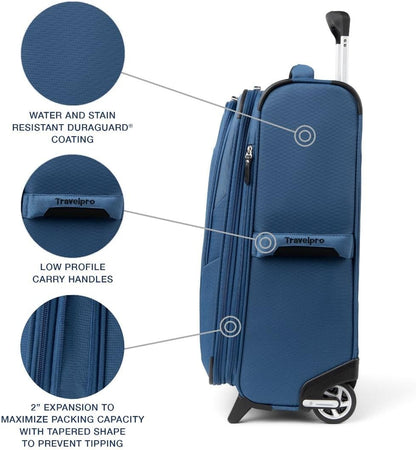 Travelpro Maxlite 5 Softside Expandable Upright 2 Wheel Carry on Luggage, Lightweight Suitcase, Men and Women, Ensign Blue, Carry On 22-Inch