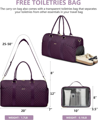 Weekender Travel Duffle Bag for Women - Carry on Bag with Shoe Compartment Overnight Bags with Toiletry Bag Wet Pocket Weekend Traveling Yoga Gym Hospital Bags for Labor and Delivery Purple