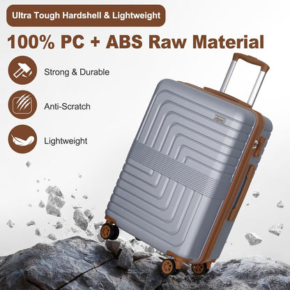 Romswi Expandable 28" Checked Luggage,Large Hardshell Suitcase with Double Spinner Wheels for 20% More Space, Airline Approved Lightweight Hardside Luggage, Scratch-Resistant & YKK Zipper,Silver