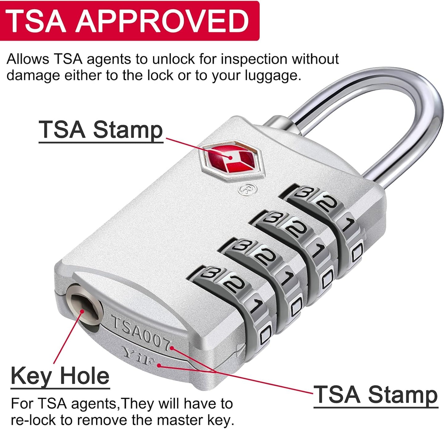 ZHEGE TSA Lock, Train Luggage Lock, 4 Digit Combination Lock for Suitcase, Backpack and Handbag Zipper, Small Padlock for School Gym Locker, Cabinet, Drawer (1 Pack, Sliver)