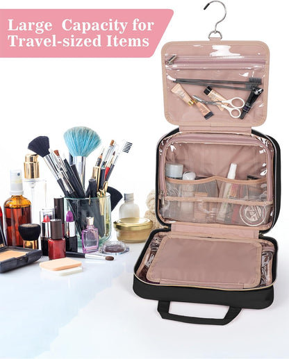 Black Toiletry Bag, Makeup Organizer, Travel Bag For Women Mens Toiletries, Waterproof with Hanging Hook, Large Capacity