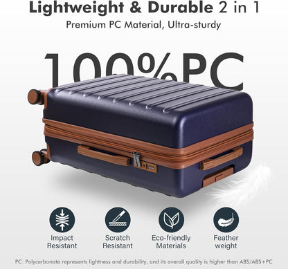 luggage sets 3 Piece with Spinner Wheel,100% PC Material Lightweight Durable,Expandable Carry On Travel Hardside Suitcase sets with TSA Lock for Men and Women (Blue+brown)