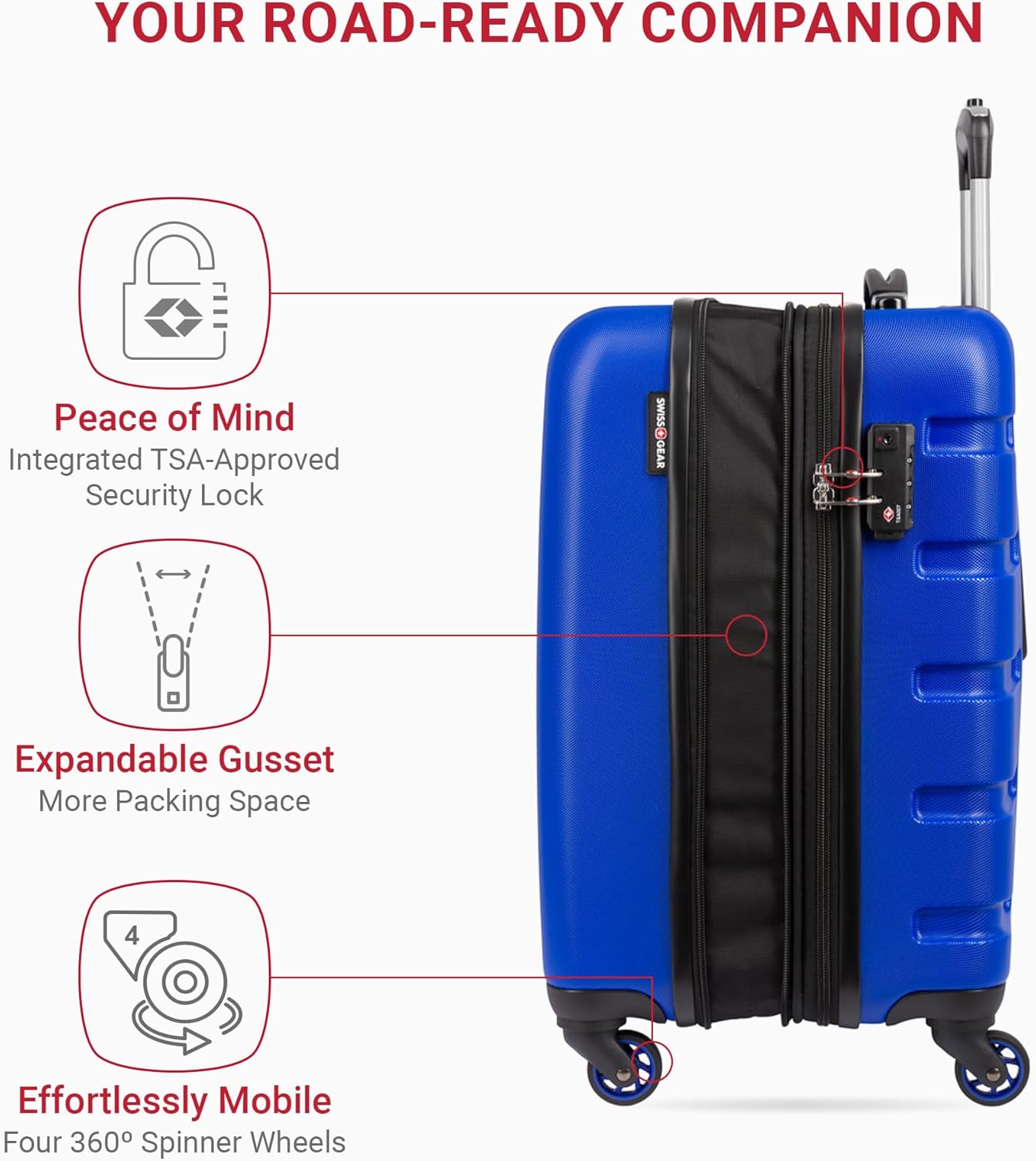 SwissGear 7366 Hardside Expandable Luggage with Spinner Wheels, Cobalt, Carry-On 19-Inch