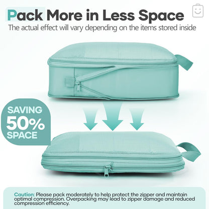 Veken 11 Set Compression Packing Cubes for Travel Essentials,Compressible Expandable Large Luggage Suitcase Organizer Bags for Clothing,Durable Space Saver Storage Bags with Toiletry Bags(Blue Green)