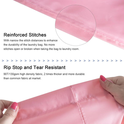 Polecasa Small Heavy Duty Laundry Bag with 130gsm Tear Resistant Fabric and Handles, Easy to Carry Durable Dirty Clothes Drawstring Bag, Perfect for College Dorm, Travel 21”x24”, Pink