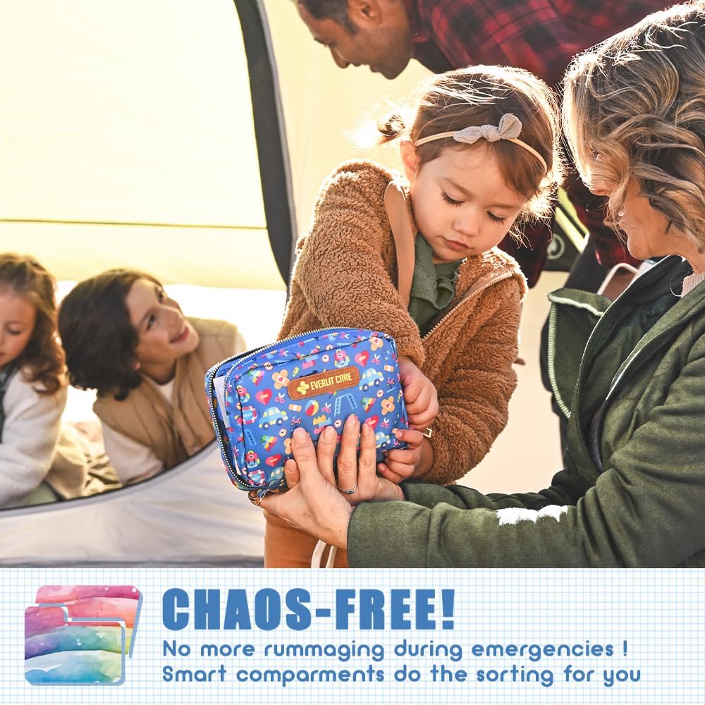 EVERLIT Care Rescue Pack | Family-Friendly First Aid Kit for Kids with 200 Pcs Medical Supplies | Travel-Friendly Compact Storage Bag for Home, Car, Travel, Camping, Adventure (Playground)