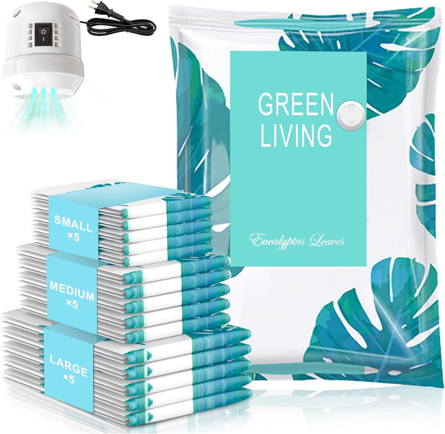 15 Pack Vacuum Storage Bags for Clothing Travel with High Pressure Electric Pump, 3 Sizes Large/Medium/Small Space Saver Bag Vacuum Sealed for Luggage Blankets, Vacuum Seal Bag for Bedding Comforters