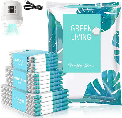 15 Pack Vacuum Storage Bags for Clothing Travel with High Pressure Electric Pump, 3 Sizes Large/Medium/Small Space Saver Bag Vacuum Sealed for Luggage Blankets, Vacuum Seal Bag for Bedding Comforters