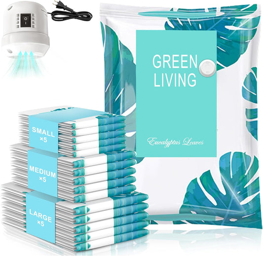 15 Pack Vacuum Storage Bags for Clothing Travel with High Pressure Electric Pump, 3 Sizes Large/Medium/Small Space Saver Bag Vacuum Sealed for Luggage Blankets, Vacuum Seal Bag for Bedding Comforters