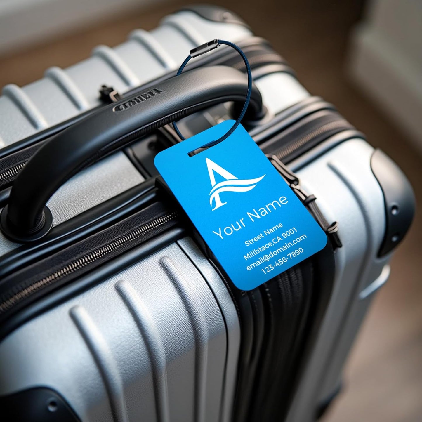 Personalized Luggage Tags, Custom Luggage Tags 4 Pack TSA Approved Double Sided Laser Engraving, Metal Luggage Tag for Suitcases with Stainless Loops, Name Tag for Bags, Backpacks (Blue)