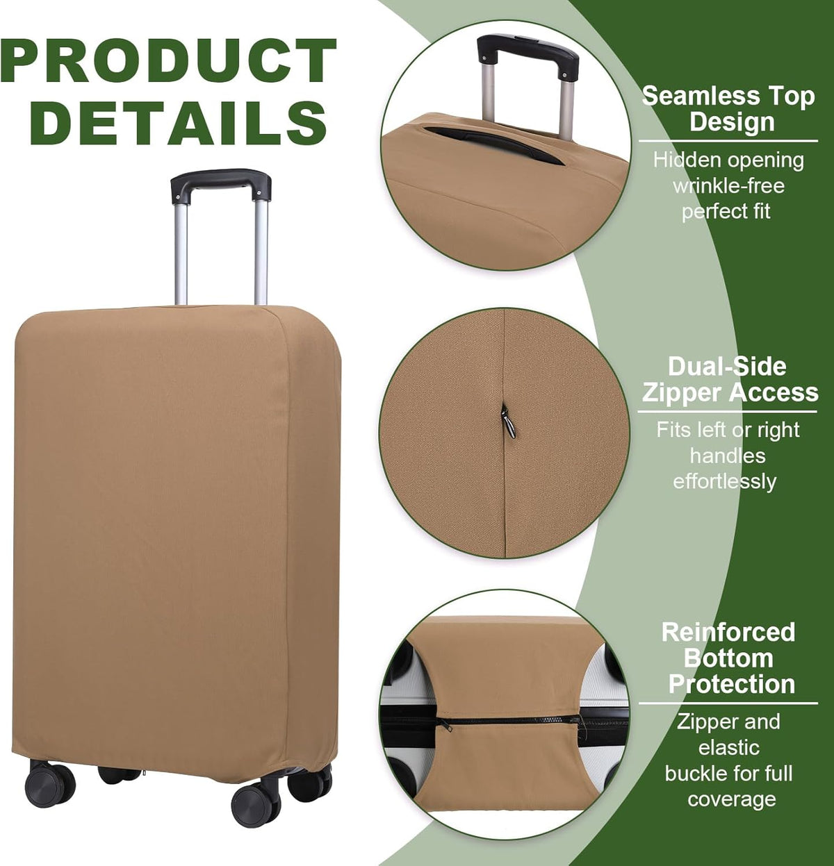 PATIKIL Luggage Cover, Suitcases Covers Elastic Carry on Cover Protector Washable Scratch-Resistant Fits 19-21 Inch Luggage for Travel Business Trips, Khaki