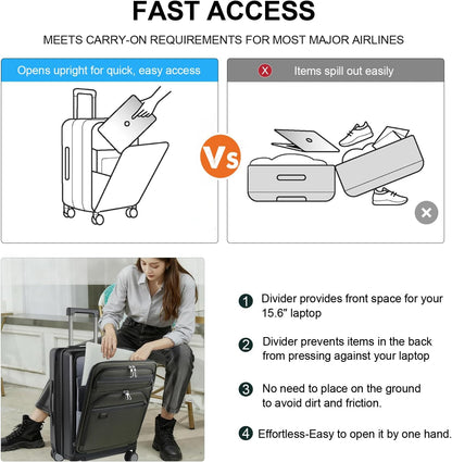 KROSER Hardside Expandable Carry On Luggage 22x14x9 Airline Approved With Front Business Pockets, 20 Inch Suitcases with Wheels, Carry on Suitcase with TSA Lock & USB Port, Black-Army Green