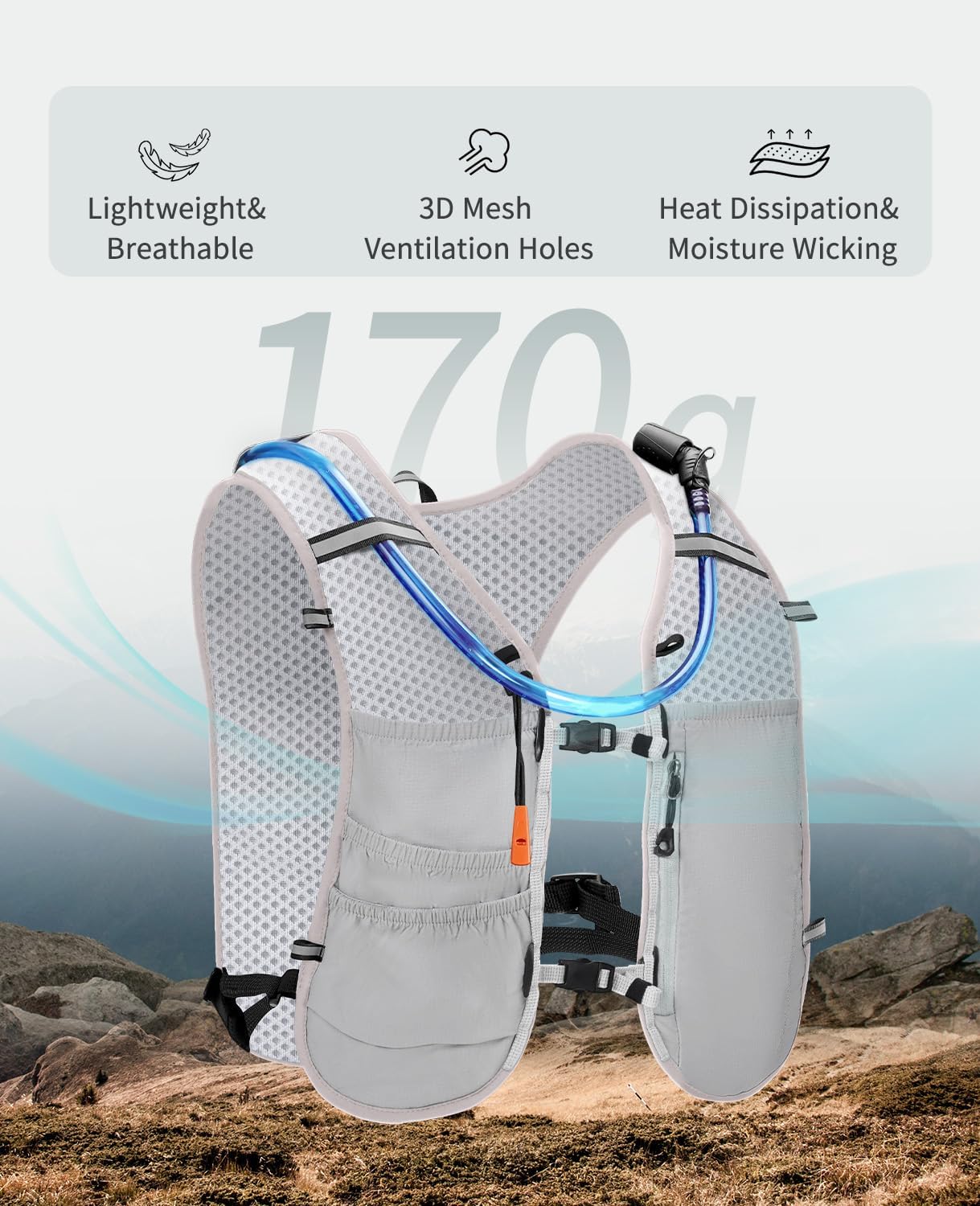 ECOHUB Running Hydration Vest Backpack,Lightweight Breathable Pack with 2L Water Bladder Bag Daypack for Hiking Trail Running Cycling Race Marathon for Women Men