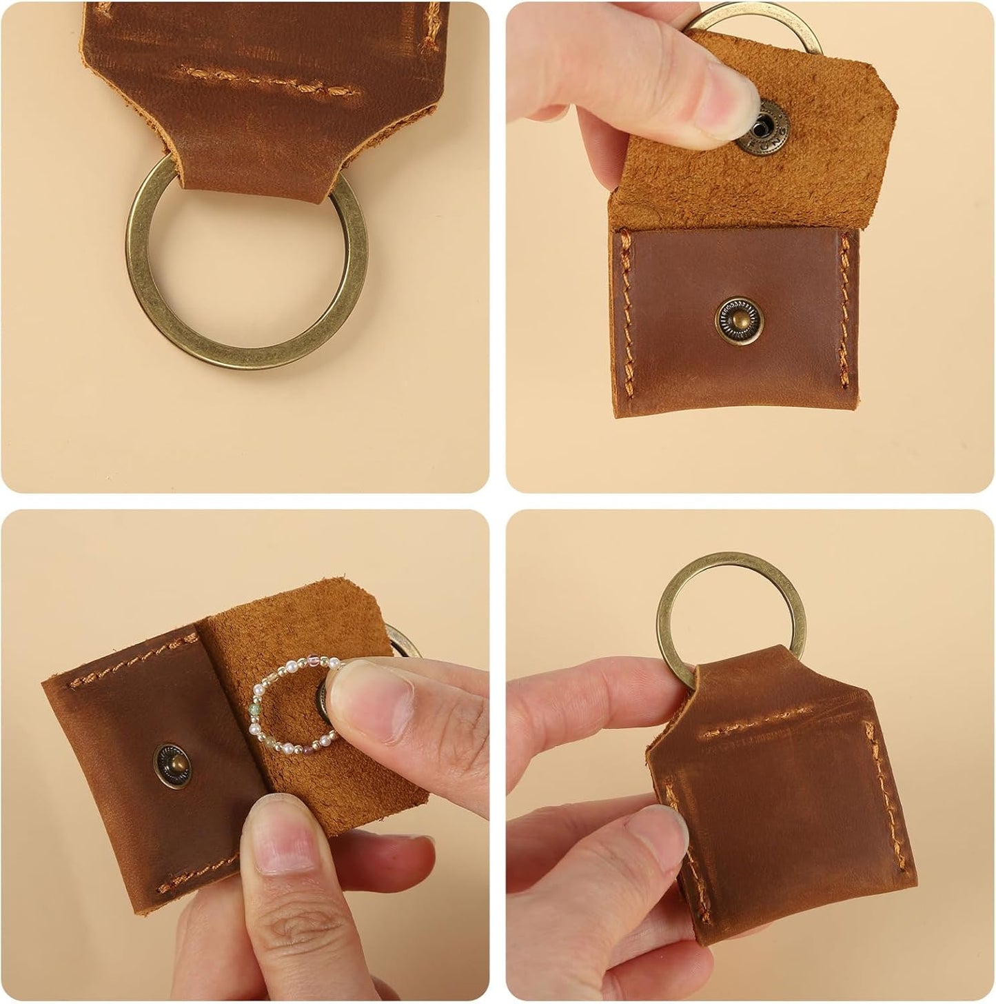 Jack&Chris Genuine Leather SD Card Holder Keychain, Anti-Shock Anti-Dust SD Card Case, Portable Camera Accessories for SD CF CFexpress Micro SD Nano SIM and Micro SIM Cards, Brown