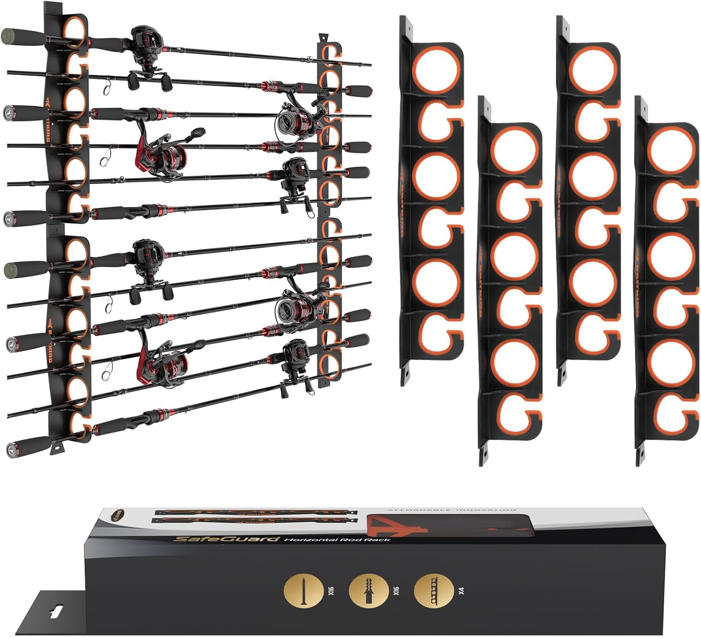 KastKing SafeGuard Fishing Rod Holder for Garage, Wall or Ceiling Mounted Fishing Rod Rack Storage Organizer, Fishing Pole Holder Holds 12 Rods or Combos in Less Than 36 Inches