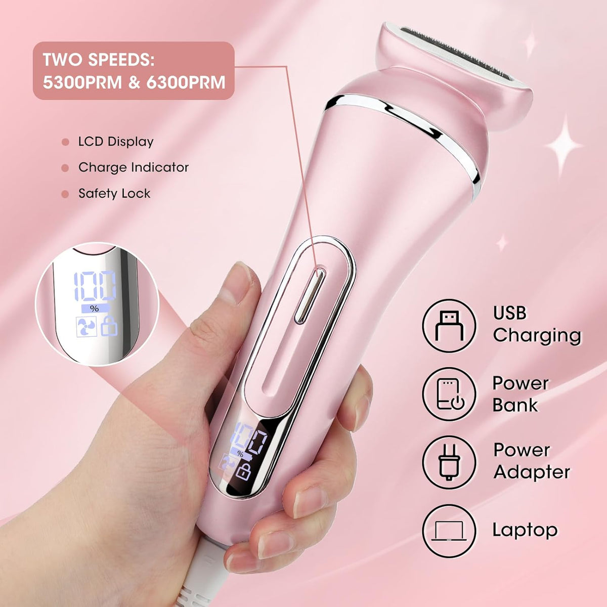 Electric Shavers for Women, 7 in 1 Hair Removal Kit with Epilator Bikini Trimmer Face Razor Body Brush Face Massager Foot Callus Remover, IPX7 Waterproof Lady Razors Set for Legs Armpit Bikini Pubic