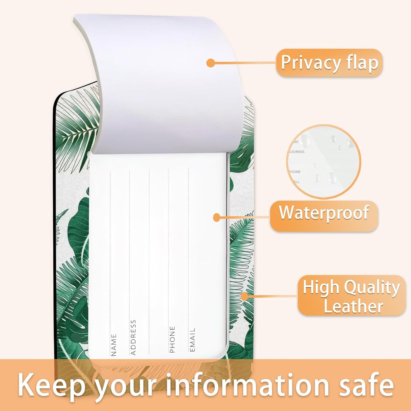 3 Pcs Luggage Tags for Suitcase,Tropical Palm Leaves and Flowers Luggage Tag Name Id Labels with Privacy Cover for Travel Backpack Women Men