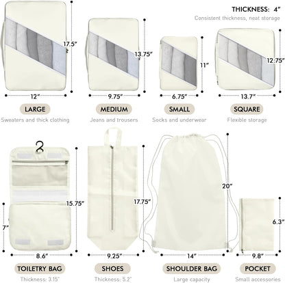 WVM Packing Cubes for Travel, 8 Set Luggage Organizer Bags with Shoe Bag, Toiletry Bag & Laundry Bag, Travel Accessories Essentials Packing Organizer, Beige