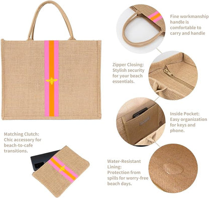Large Beach Bag Jute Woven Tote - Image 5