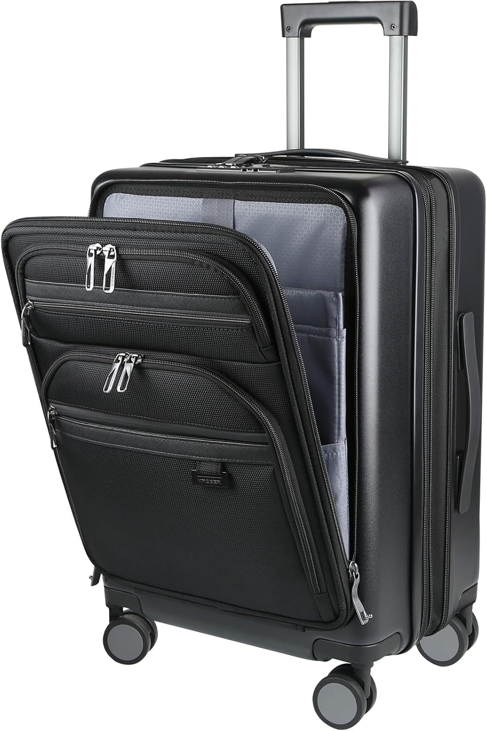 KROSER Hardside Expandable Carry On Luggage 22x14x9 Airline Approved With Front Business Pockets, 20 Inch Suitcases with Wheels, Carry on Suitcase with TSA Lock & USB Port, Black