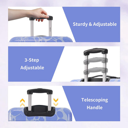 Merax Luggage Sets 3 Piece, Hardside Suitcase Set with Spinner Wheels, Lightweight Printing Luggage Carry on,20+24+28 IN,Blue