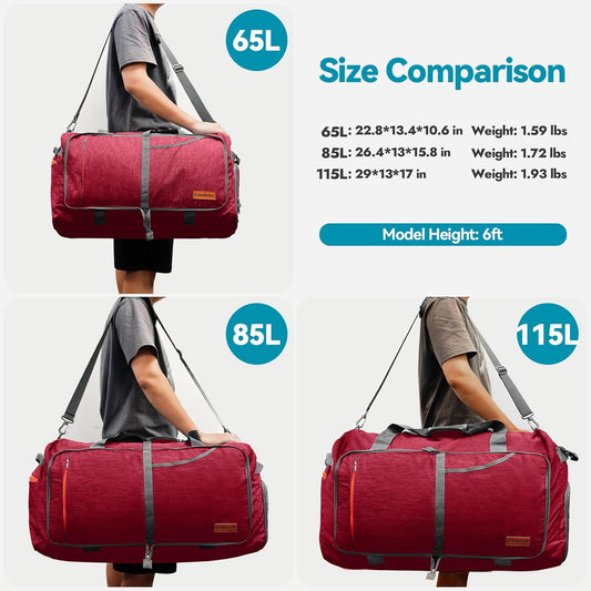 Canway 65L Travel Duffel Bag, Foldable Weekender Bag with Shoes Compartment for Men Women Water-proof & Tear Resistant