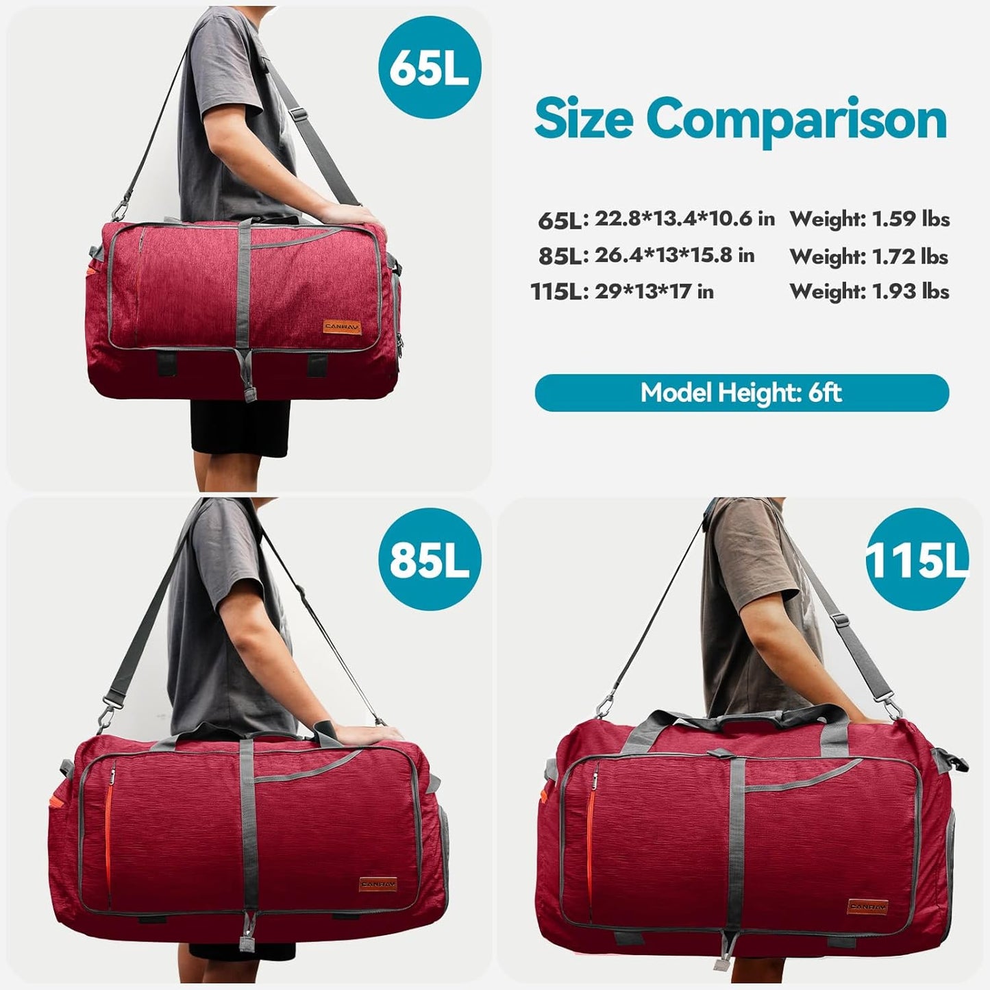 Canway 115L Travel Duffel Bag, Foldable Weekender Bag with Shoes Compartment for Men Women Water-proof & Tear Resistant