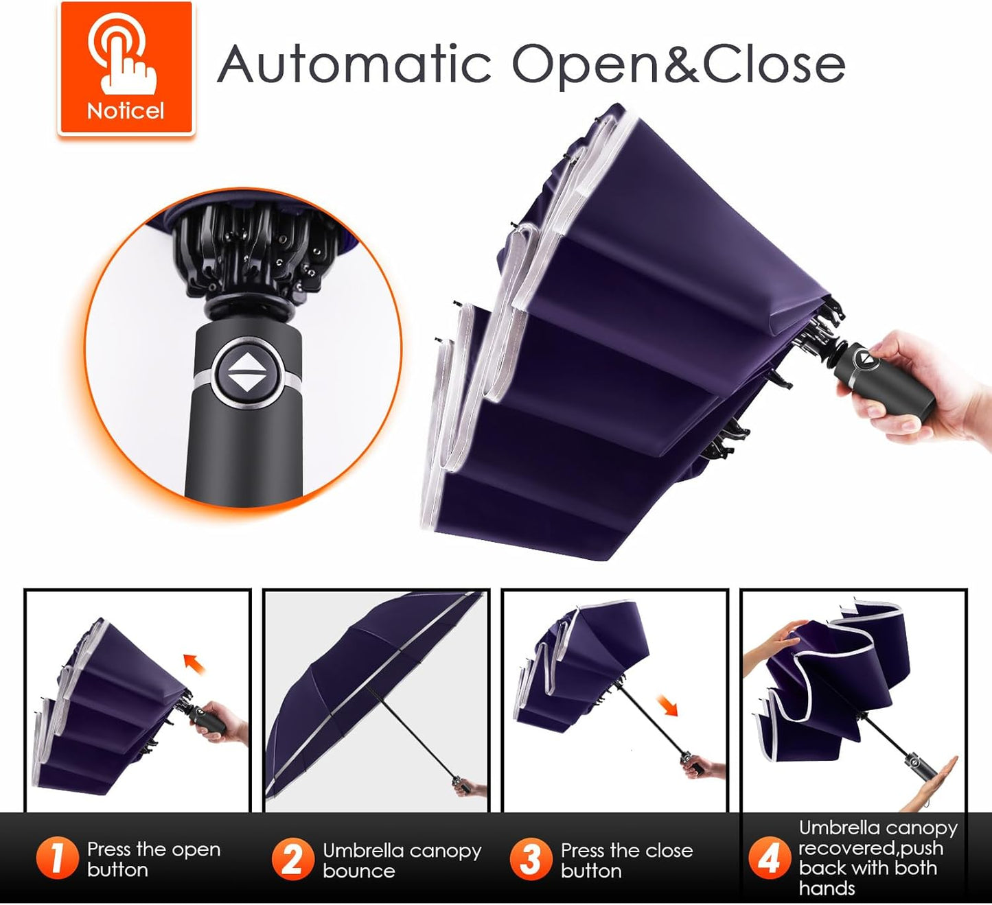 Bodyguard Inverted Umbrella - Large Windproof for Rain & Sun, Compact Reverse With Reflective Stripe, Teflon-Coated for Women Men, Travel Folding With Cover Bag