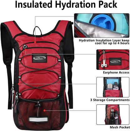 Insulated Hydration Pack Backpack with 3L BPA Free Leak-Proof Water Bladder, Keep Liquids Cool for Up to 5 Hours, Daypack for Hiking, Running, Cycling, Hunting, Climbing