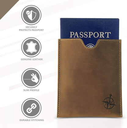 WANDERINGS Leather Passport Holder - Ideal for Travel - Handmade Genuine Leather Wallet with Passport Pocket and Card Slots - RFID Blocking for Security Against Data Theft