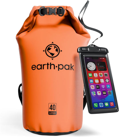 Earth Pak Waterproof Dry Bag - Roll Top Waterproof Backpack Sack Keeps Gear Dry for Kayak with Waterproof Phone Case